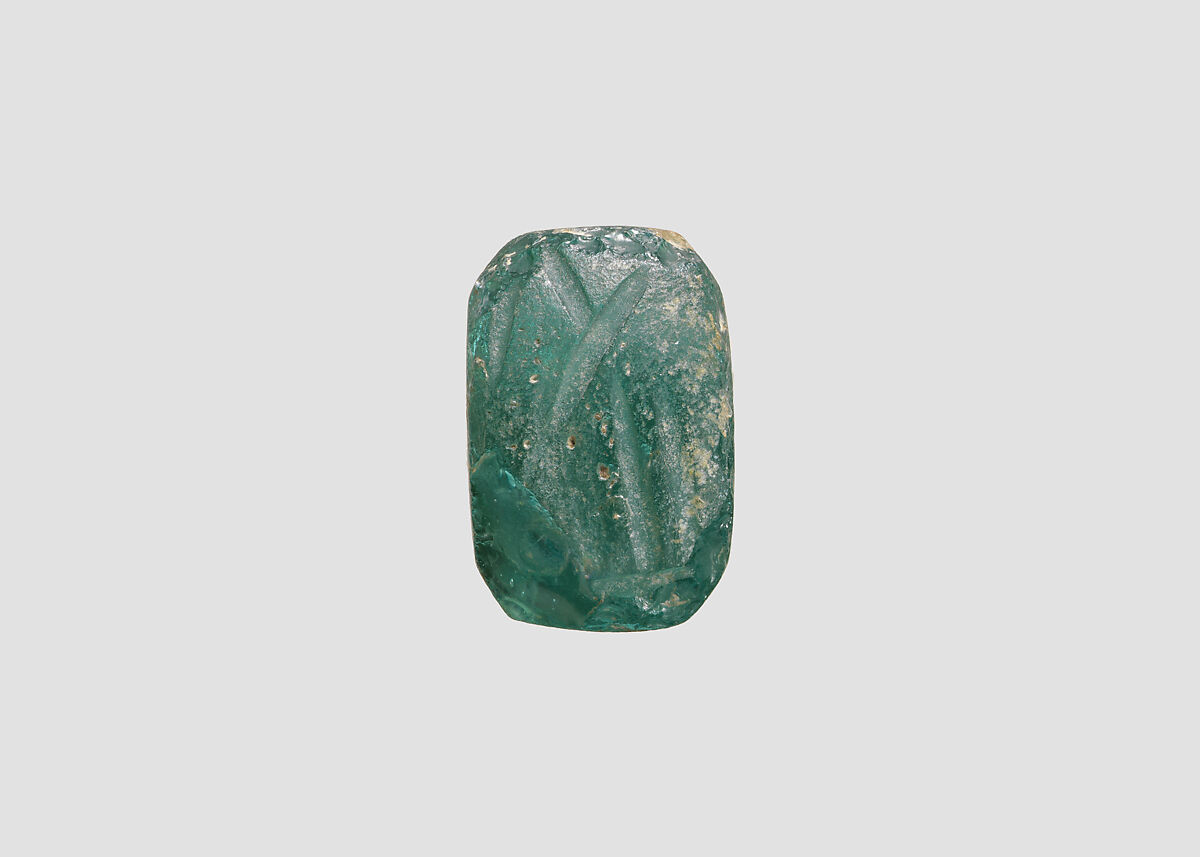 Stamp seal (octagonal pyramid) with divine being, Blue-green Glass, Assyro-Babylonian