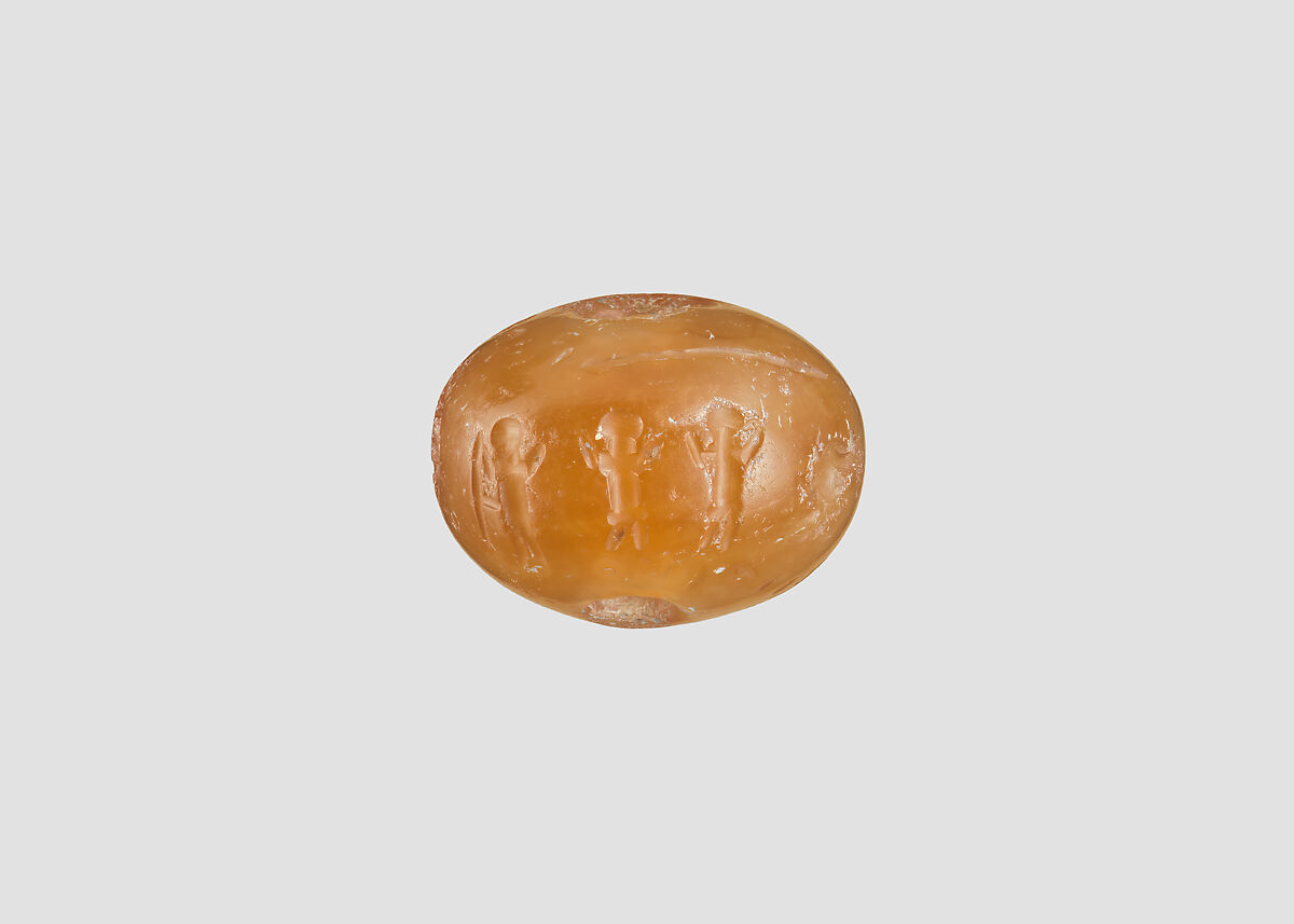 Stamp seal, Chalcedony, brown, Sasanian
