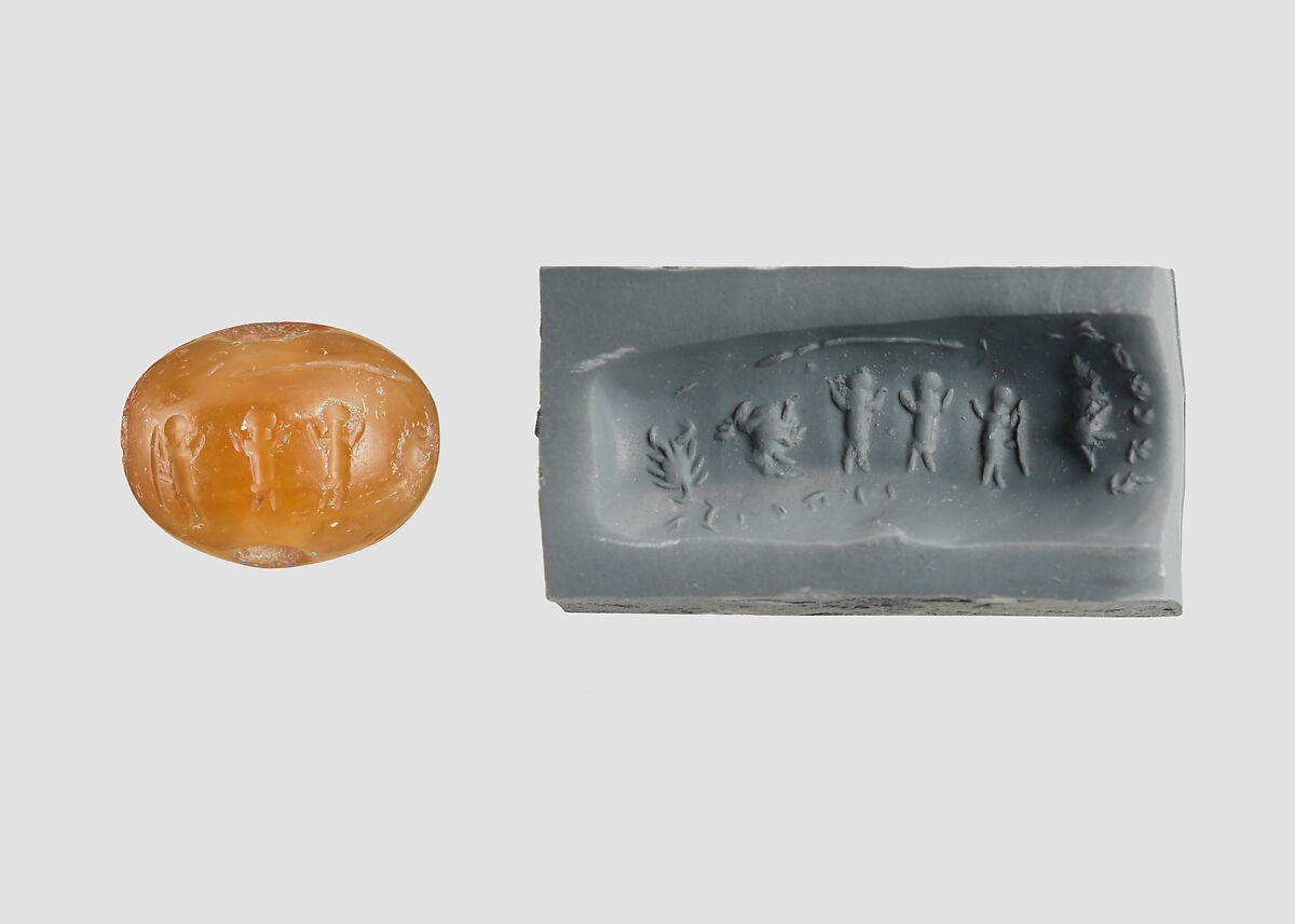 Stamp seal, Chalcedony, brown, Sasanian