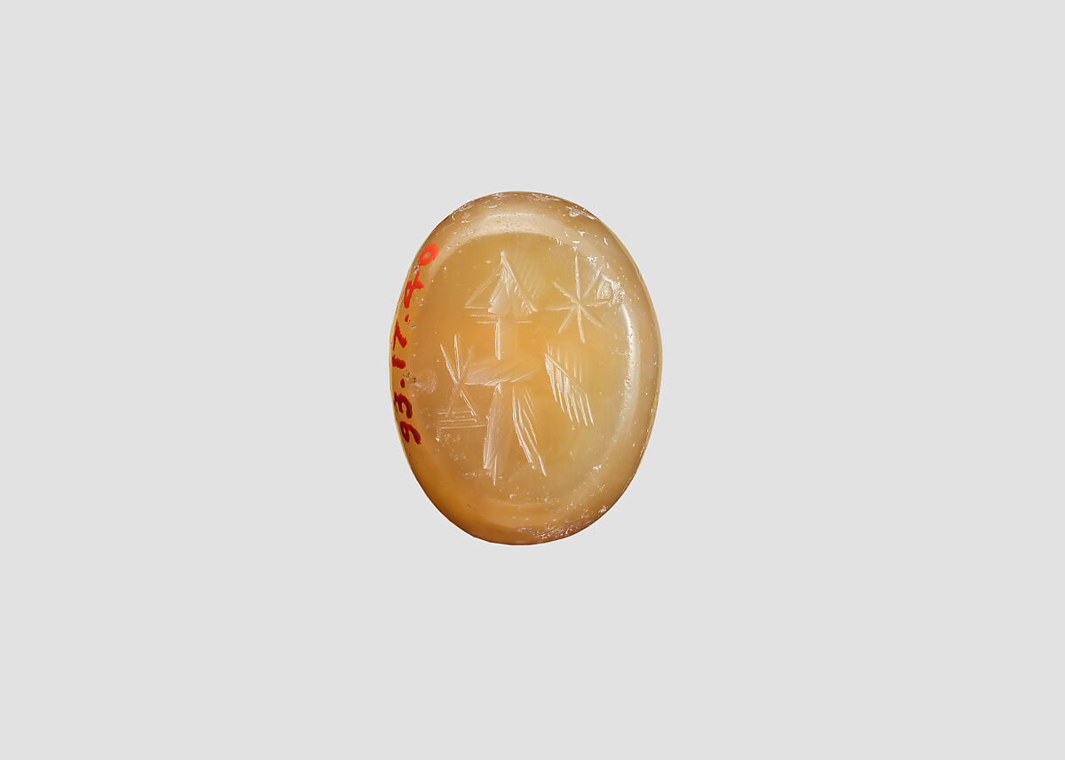 Stamp seal, Chalcedony, brown, Sasanian