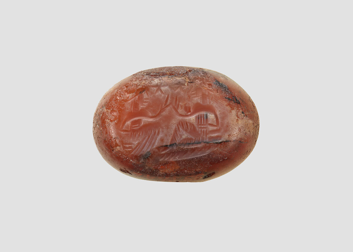 Stamp seal, Carnelian, discolored, Sasanian