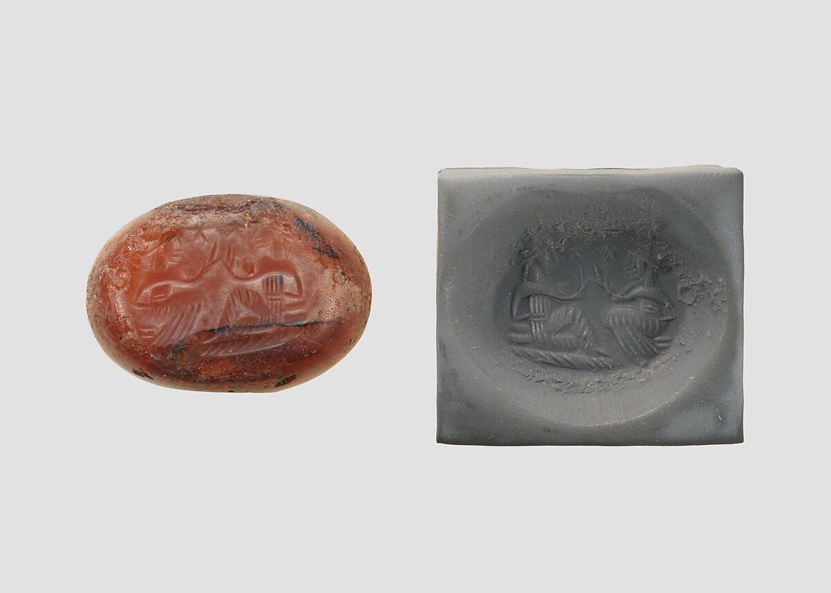 Stamp seal, Carnelian, discolored, Sasanian