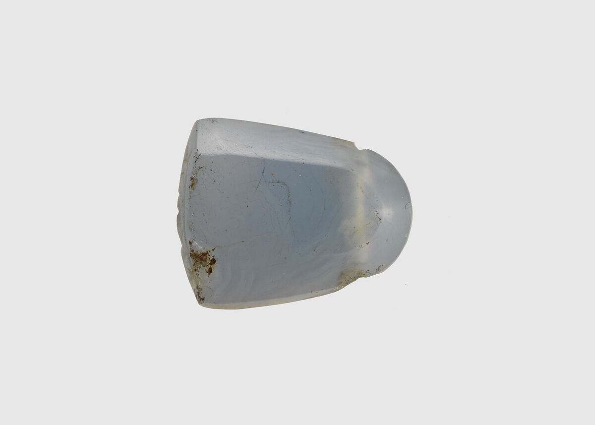 Stamp seal (octagonal pyramid) with deity (?), Banded and flawed blue Chalcedony (Quartz) , Assyro-Babylonian