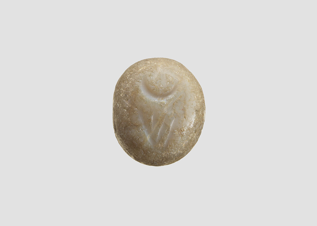 Stamp seal (oval conoid) with divine symbols, White Chalcedony (Quartz), Assyro-Babylonian