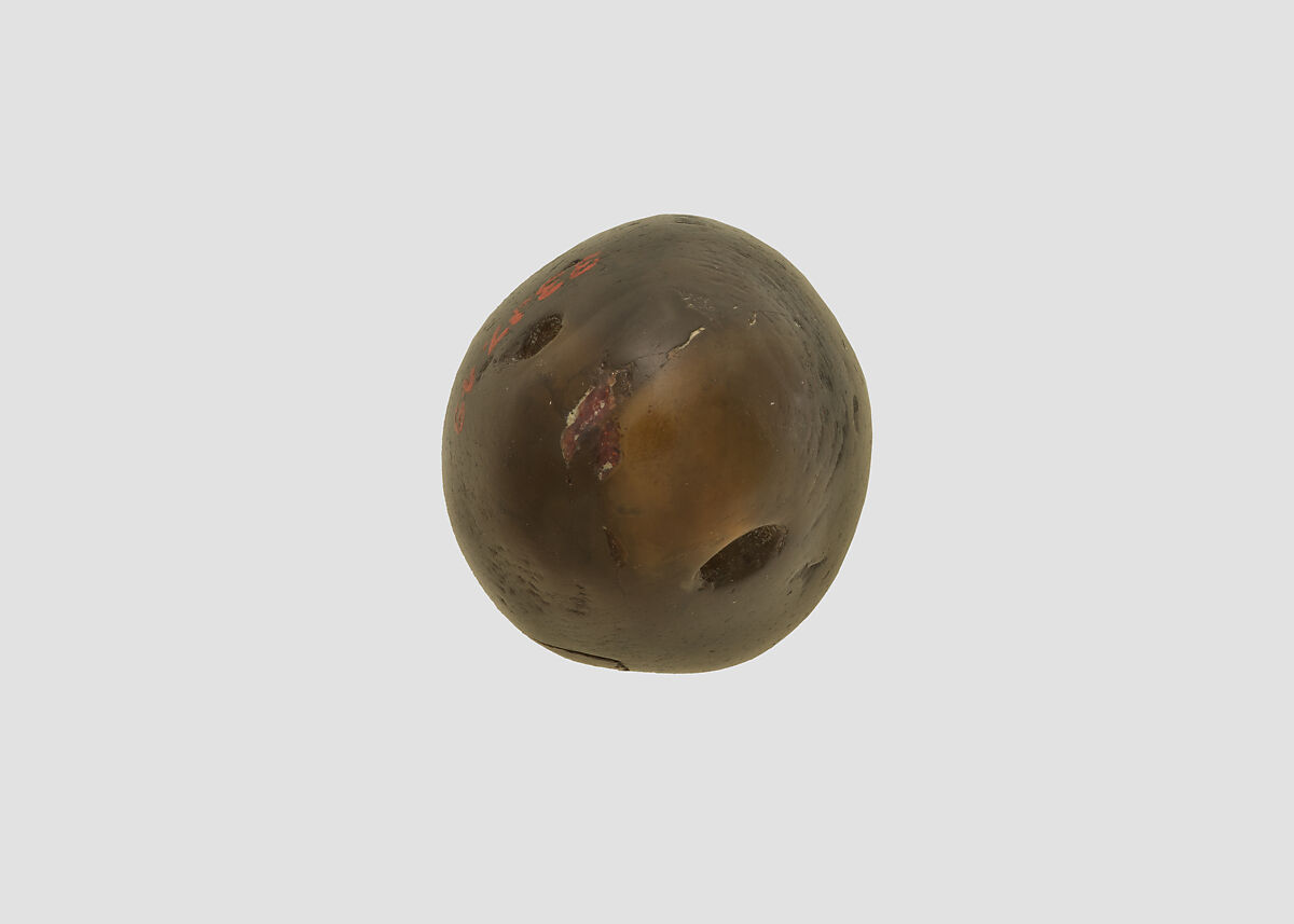 Stamp seal (conoid) with divine being, Veined brown Chalcedony (Quartz), Assyro-Babylonian