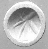 Stamp seal (conoid) with divine being, Veined brown Chalcedony (Quartz), Assyro-Babylonian 