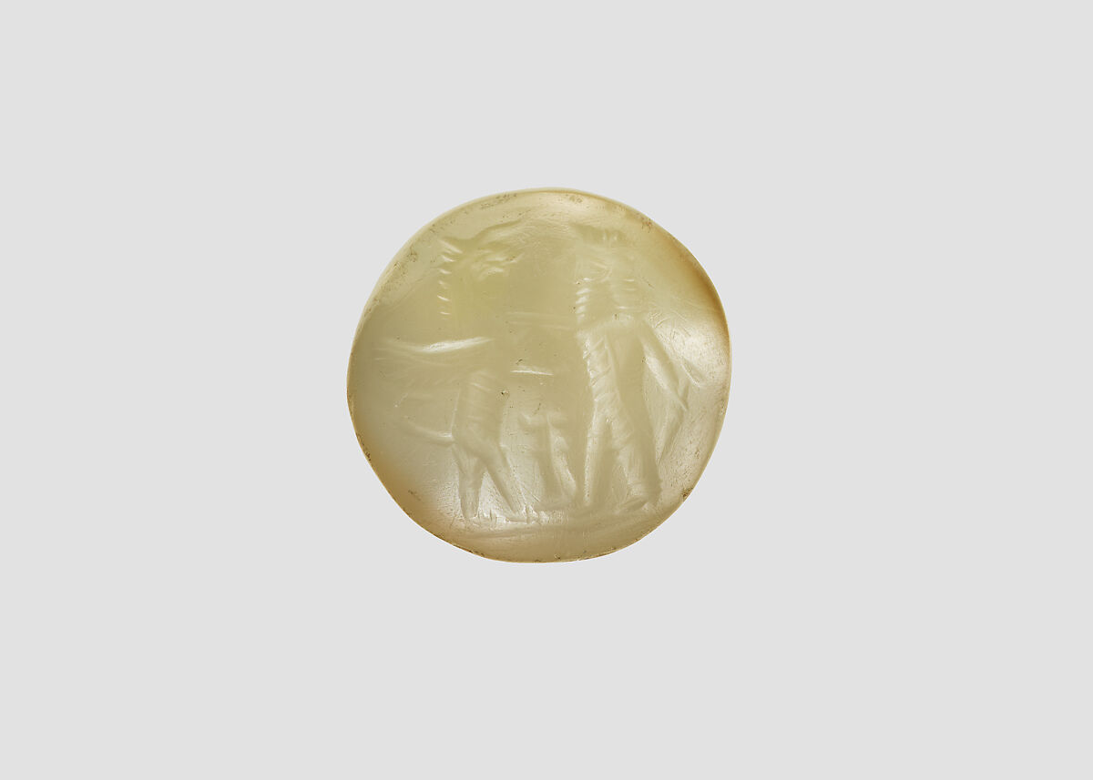 Stamp seal, Chalcedony, milky, Achaemenid