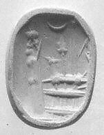 Stamp seal (octagonal pyramid) with cultic scene, Neutral Chalcedony (Quartz), Assyro-Babylonian 
