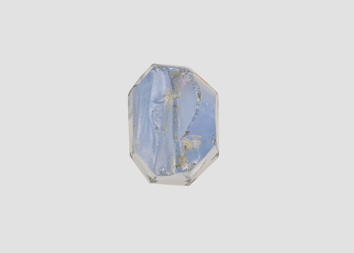 Stamp seal (octagonal pyramid) with cultic scene, Banded and flawed blue Chalcedony (Quartz) , Assyro-Babylonian