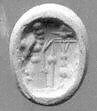 Stamp seal (octagonal pyramid) with cultic scene, Banded and flawed blue Chalcedony (Quartz) , Assyro-Babylonian 