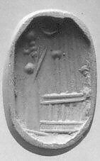Stamp seal (octagonal pyramid) with cultic scene, Flawed neutral and white Agate (Quartz), Assyro-Babylonian 