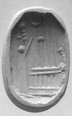 Stamp seal (octagonal pyramid) with cultic scene, Flawed neutral and white Agate (Quartz), Assyro-Babylonian