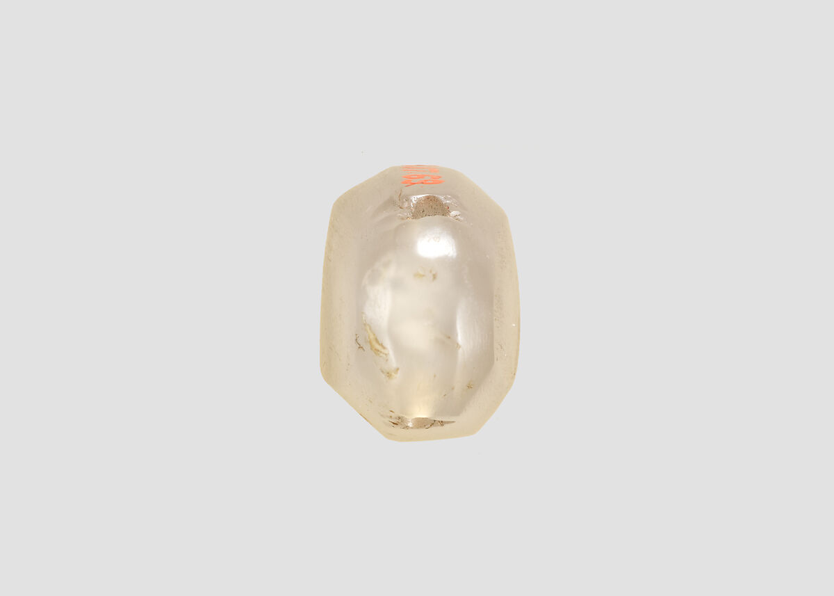 Stamp seal (octagonal pyramid) with cultic scene, Neutral Chalcedony (Quartz), Assyro-Babylonian