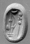 Stamp seal (octagonal pyramid) with cultic scene, White Chalcedony (Quartz), Assyro-Babylonian 