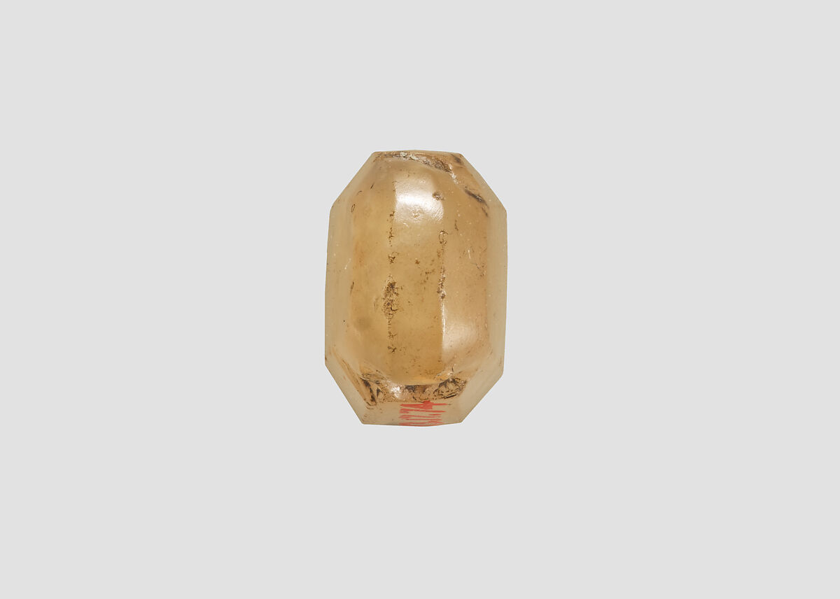 Stamp seal (octagonal pyramid) with cultic scene, Flawed neutral Chalcedony (Quartz), Assyro-Babylonian