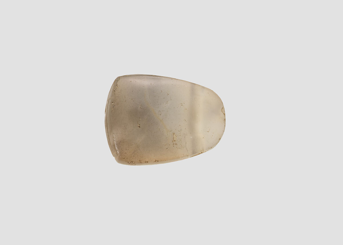 Stamp seal (oval conoid) with cultic scene, Flawed neutral Chalcedony (Quartz), Assyro-Babylonian