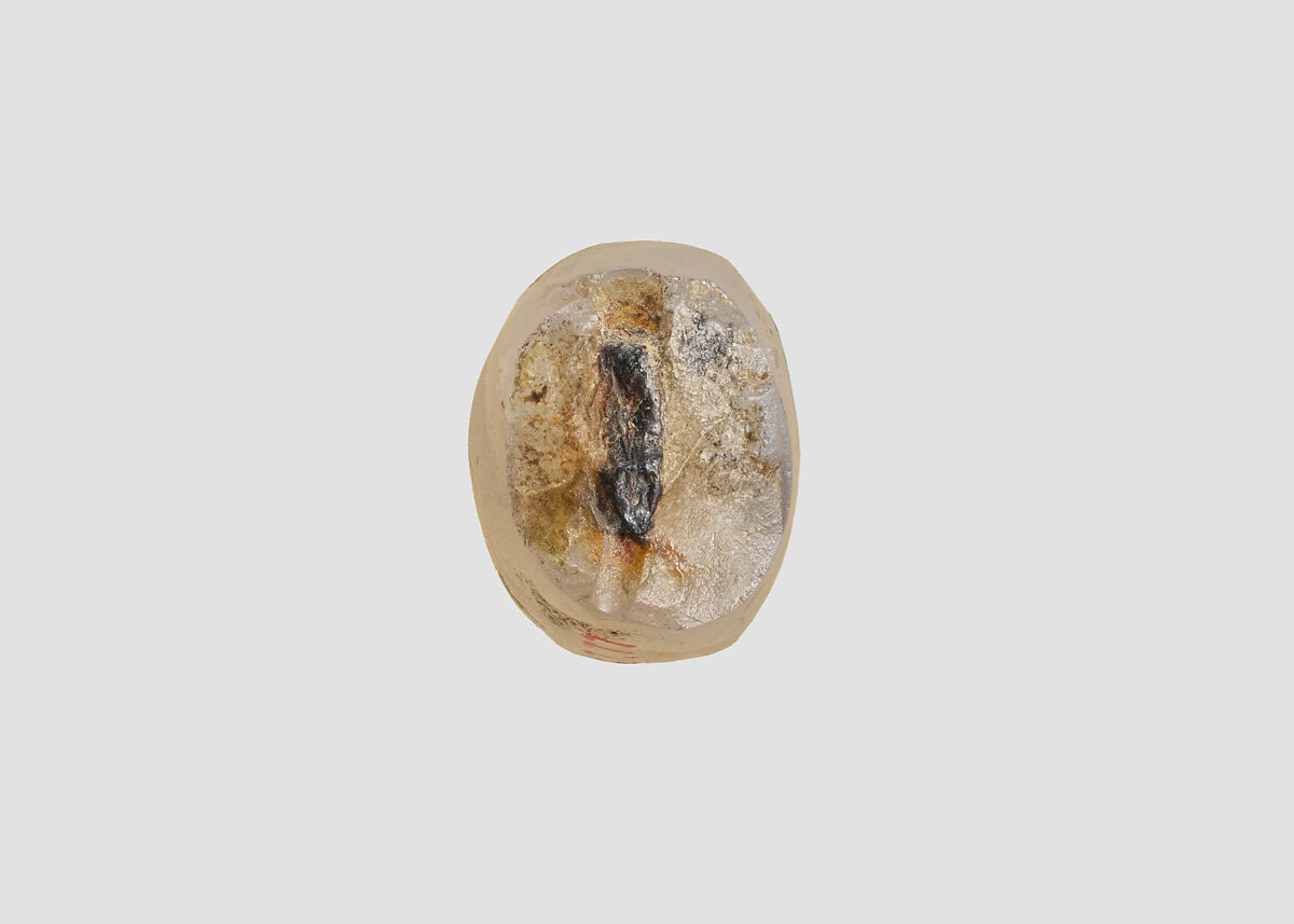 Stamp seal (oval conoid) with cultic scene, Flawed neutral Chalcedony (Quartz), Assyro-Babylonian