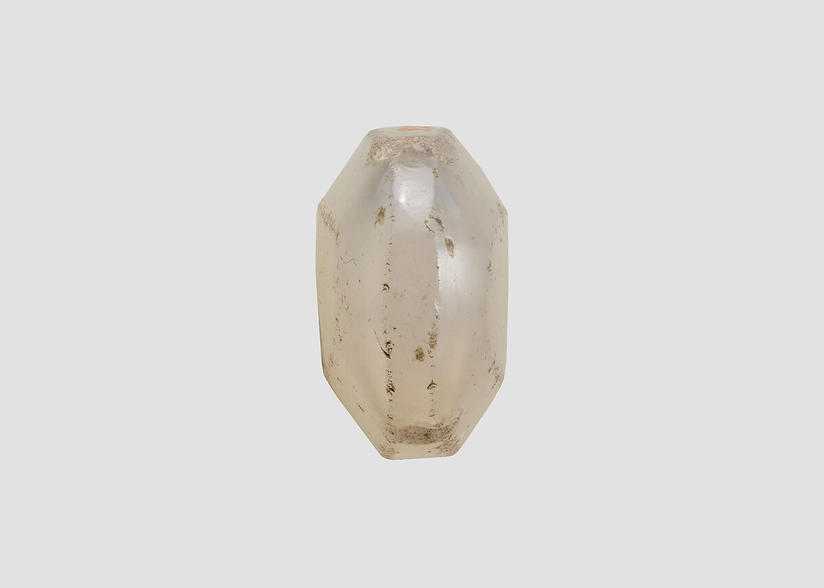 Stamp seal (octagonal pyramid) with cultic scene, Flawed neutral Chalcedony (Quartz), Assyro-Babylonian
