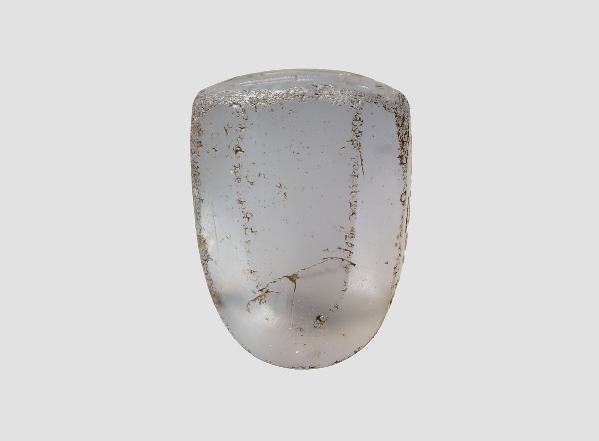 Stamp seal (octagonal pyramid) with cultic scene, Blue Chalcedony (Quartz), Assyro-Babylonian