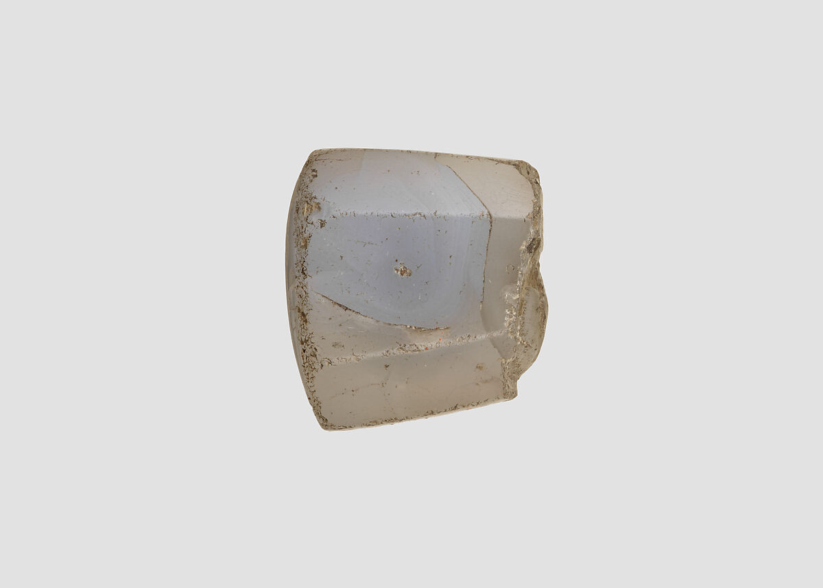 Stamp seal (octagonal pyramid) with cultic scene, Banded and flawed neutral Chalcedony (Quartz), Assyrian