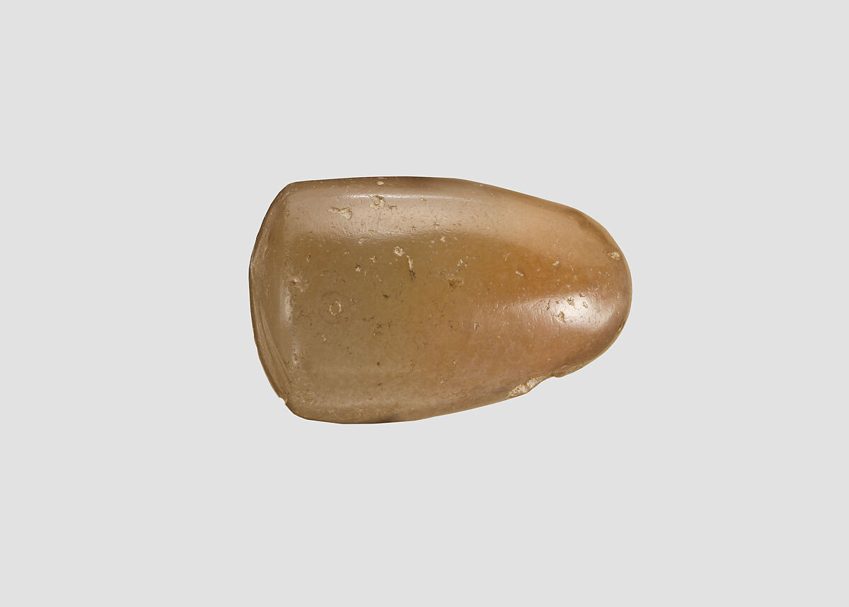 Stamp seal (conoid) with cultic scene, Mottled neutral Chalcedony (Quartz) , Assyro-Babylonian