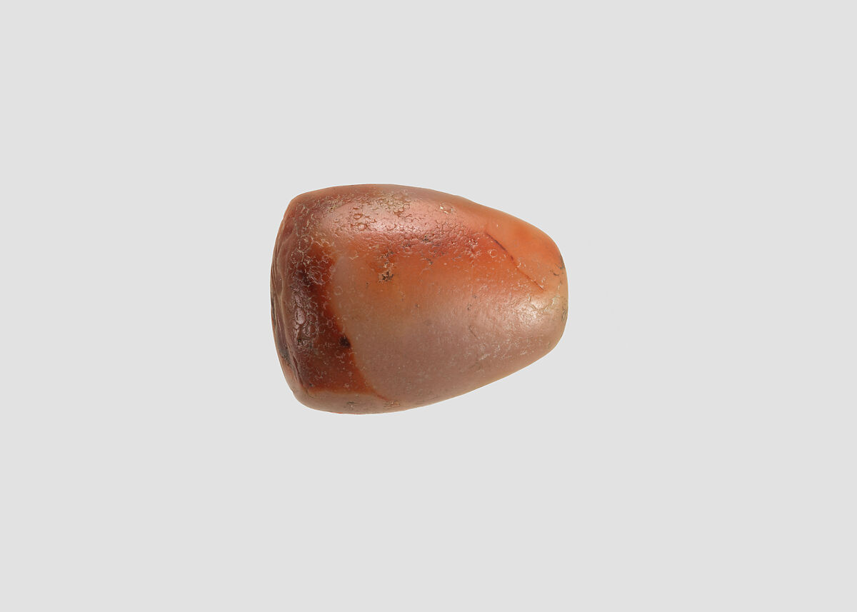 Stamp seal (oval conoid) with cultic scene, Variegated and veined neutral and red Chalcedony (Quartz), Assyro-Babylonian