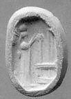 Stamp seal (octagonal pyramid) with cultic scene, Banded and flawed neutral Chalcedony (Quartz), Assyro-Babylonian 