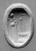 Stamp seal (octagonal pyramid) with cultic scene, Flawed and veined neutral Chalcedony (Quartz), Assyro-Babylonian 