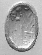 Stamp seal (octagonal pyramid) with cultic scene, Flawed neutral Chalcedony (Quartz), Assyro-Babylonian 