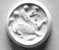 Stamp seal (scaraboid) with monster, Limestone, olive, Urartian 