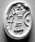 Stamp seal (scaraboid) with cultic scene, Green-black serpentine, Syro-Levantine 