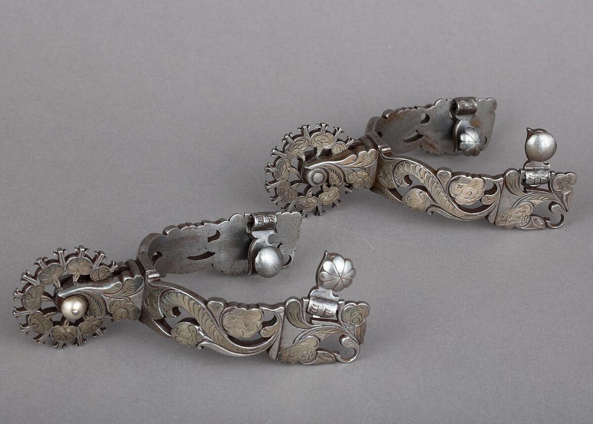 Pair of Rowel Spurs, Iron alloy, silver, Mexican