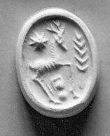 Stamp seal (scaraboid) with animal, Mottled Greenstone, Assyrian or Syro-Anatolian-Levantine 