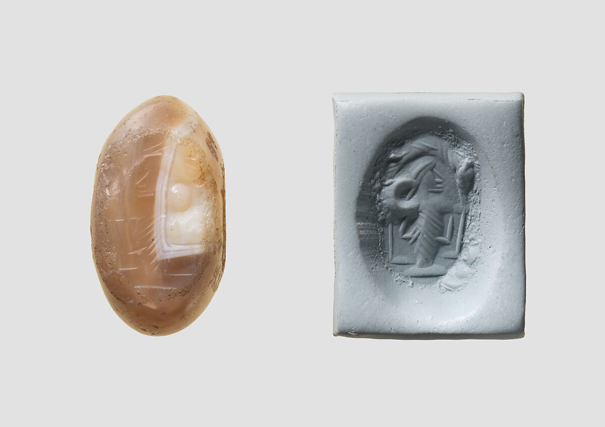 Stamp seal, Agate, banded, Sasanian 