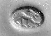 Stamp seal, Chalcedony, translucent, Sasanian 