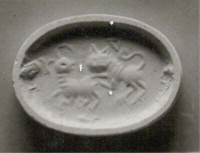 Stamp seal, Chalcedony, brown, Sasanian 