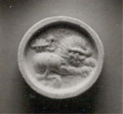 Stamp seal, Chalcedony, milky, discolored by heat, Sasanian 