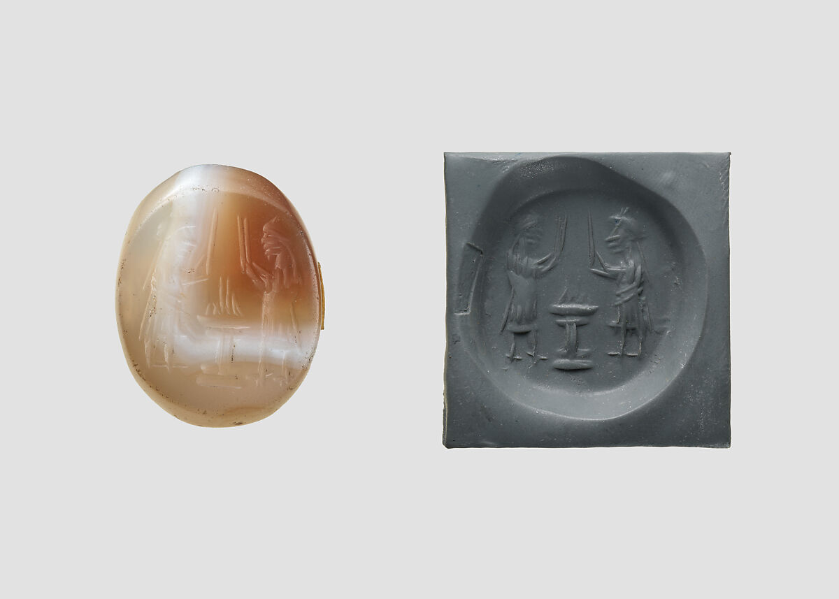 Stamp seal, Agate, banded, Sasanian 