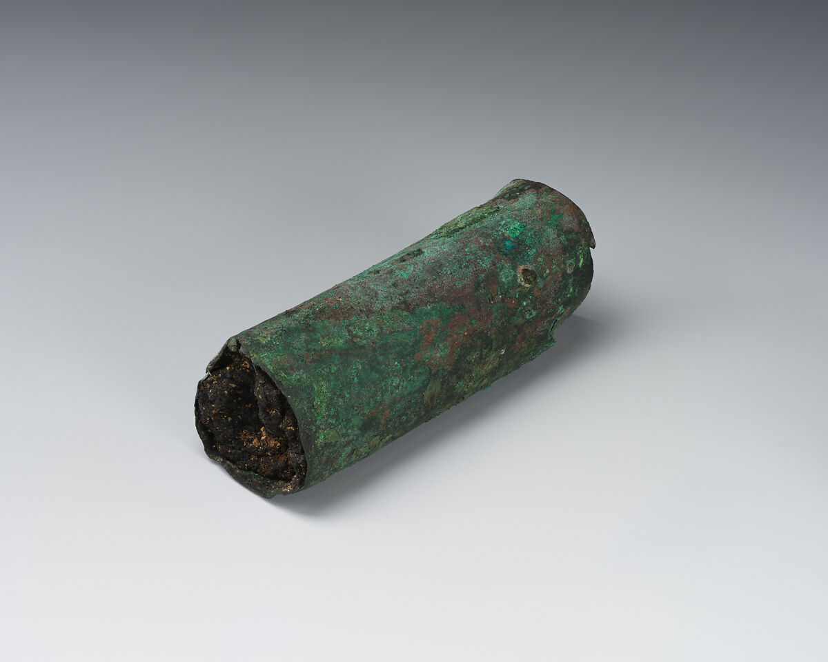 Amulet case, Copper, bitumen, green patina, Sasanian 