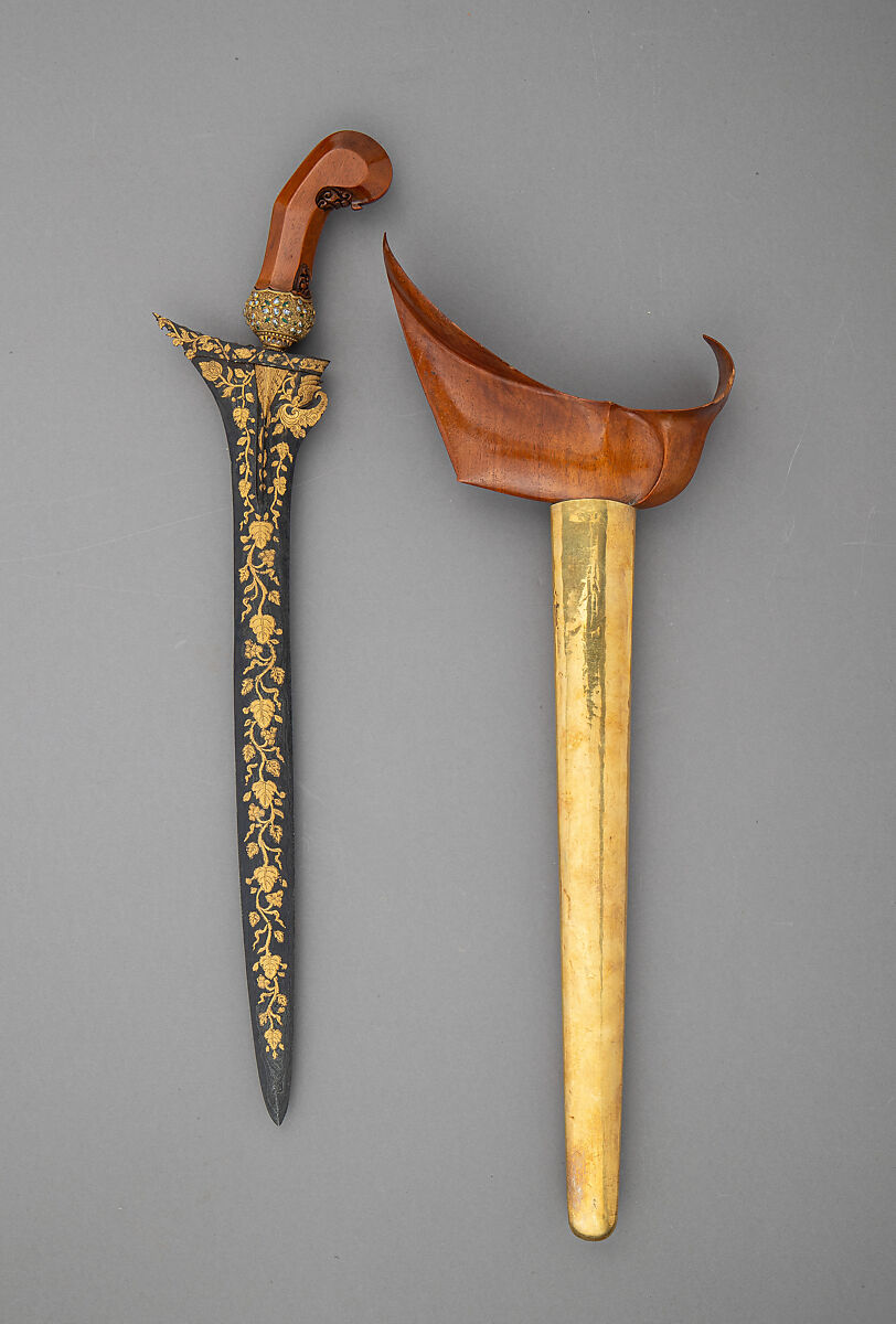Kris with Sheath, Steel, wood, silver, gold, diamonds, enamel, Javanese