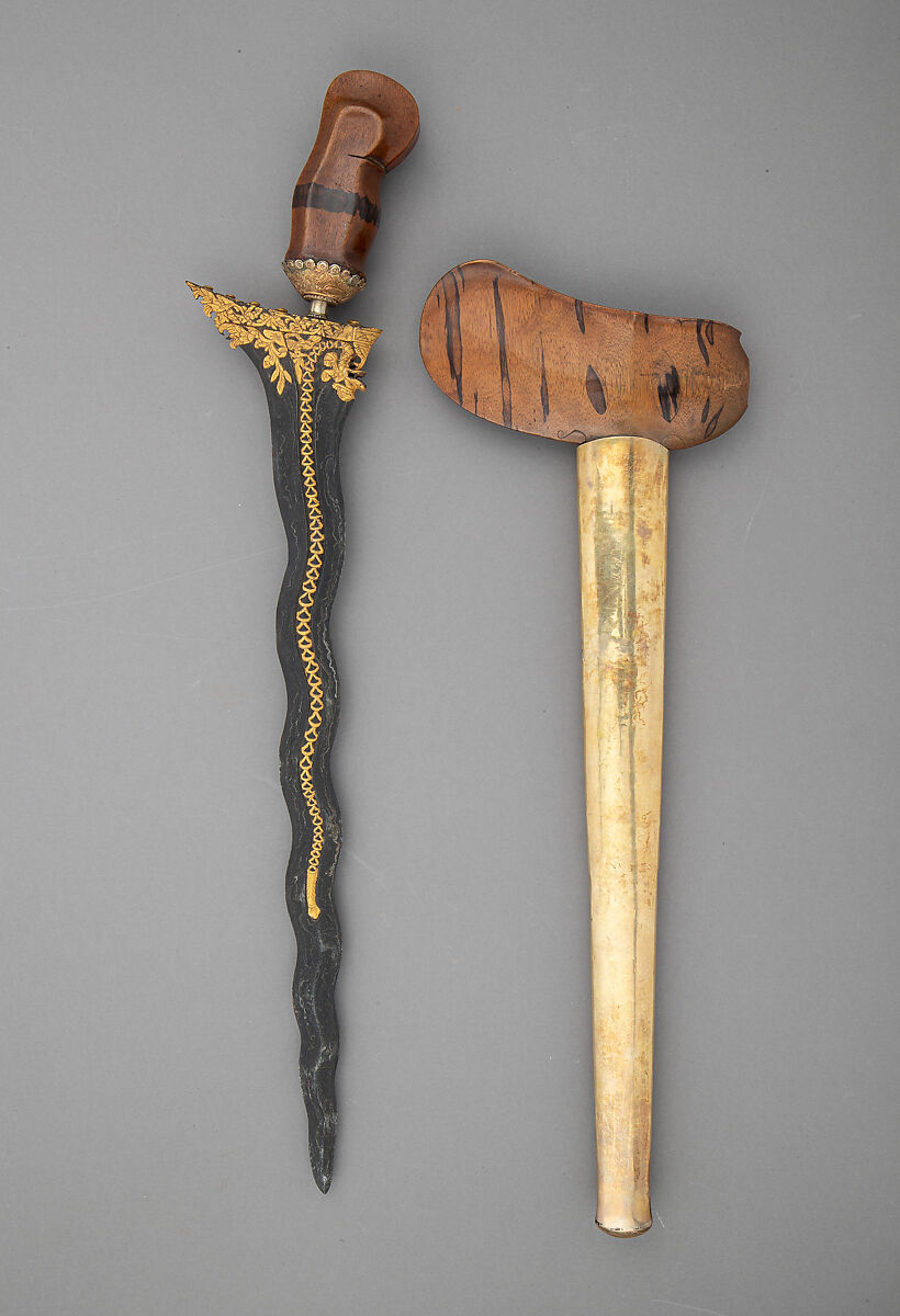 Kris with Sheath, Steel, wood, silver, gold, Balinese