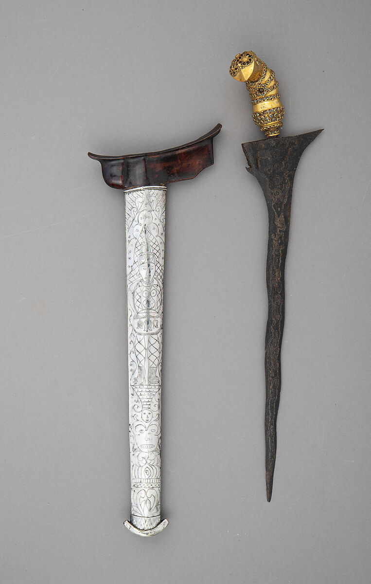 Kris with Sheath, Steel, wood, gold, diamonds, silver, Indonesian