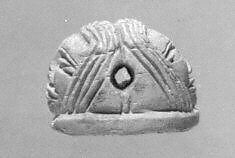 Hemispheroid seal with addorsed Egyptianizing human heads, Steatite, white 