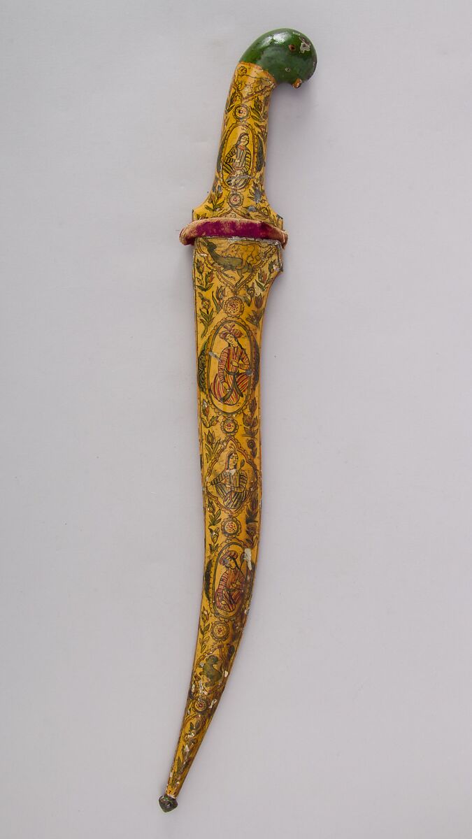 Dagger with Sheath, Iron, lacquer, velvet, Persian, Qajar
