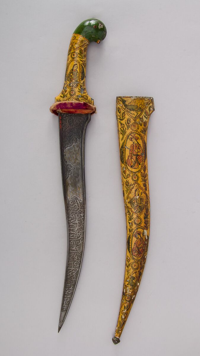 Dagger with Sheath, Iron, lacquer, velvet, Persian, Qajar