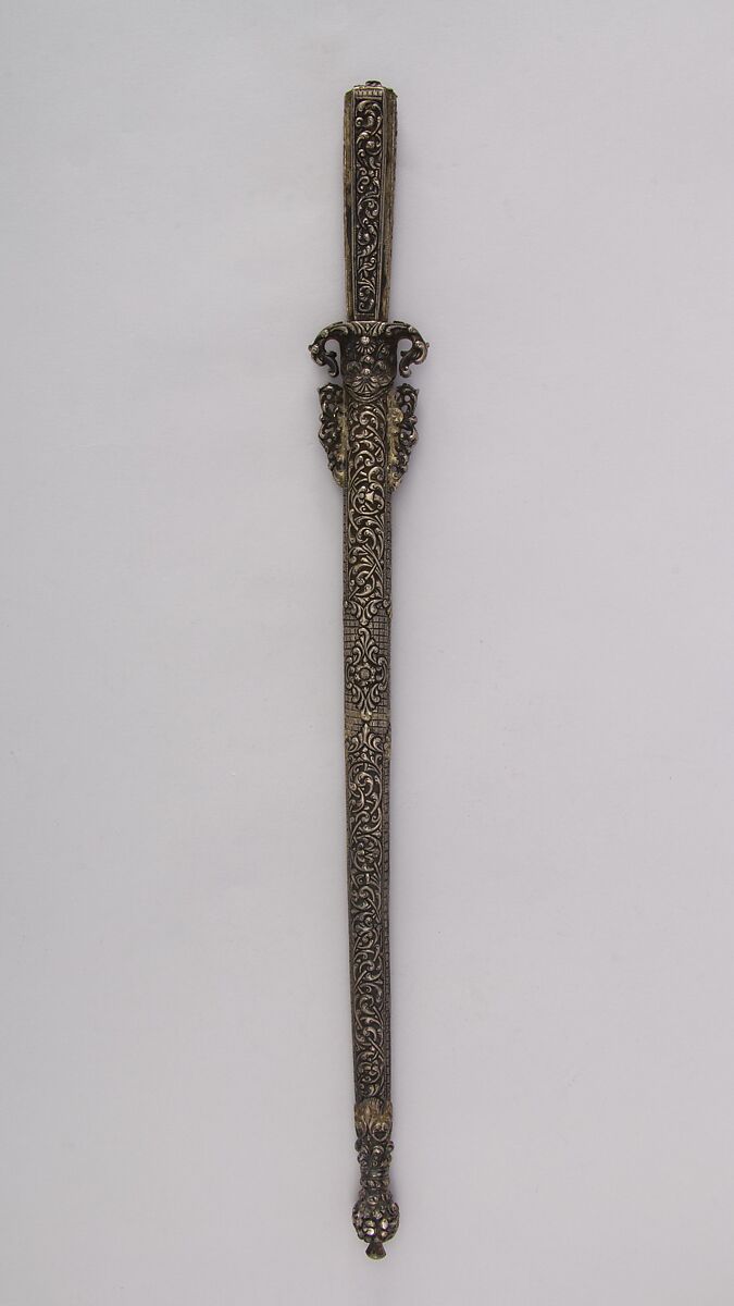 Dagger with Sheath, Steel, silver, gold, Persian