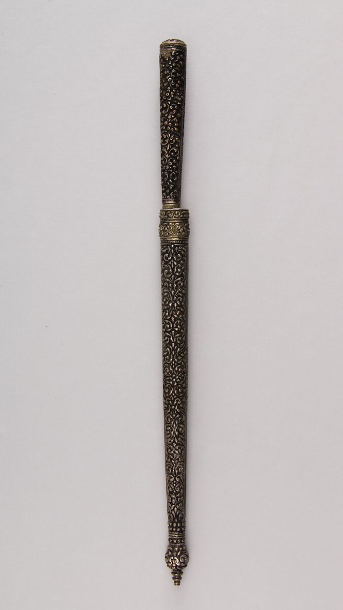 Dagger with Sheath, Steel, silver, gold, wood, Persian