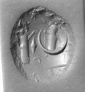 Stamp seal (oval conoid) with cultic scene, Flawed neutral Chalcedony (Quartz), Assyro-Babylonian 