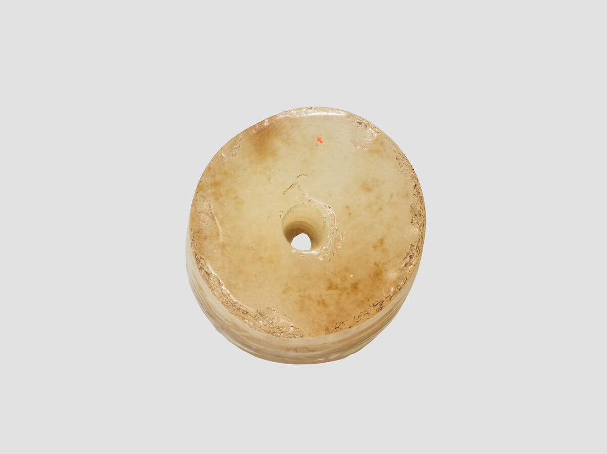 Cylinder seal with cultic scene, Flawed neutral Chalcedony (Quartz), Assyrian