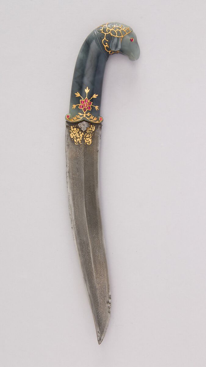 Dagger, Steel, jade, ruby, gold, Indian, Mughal